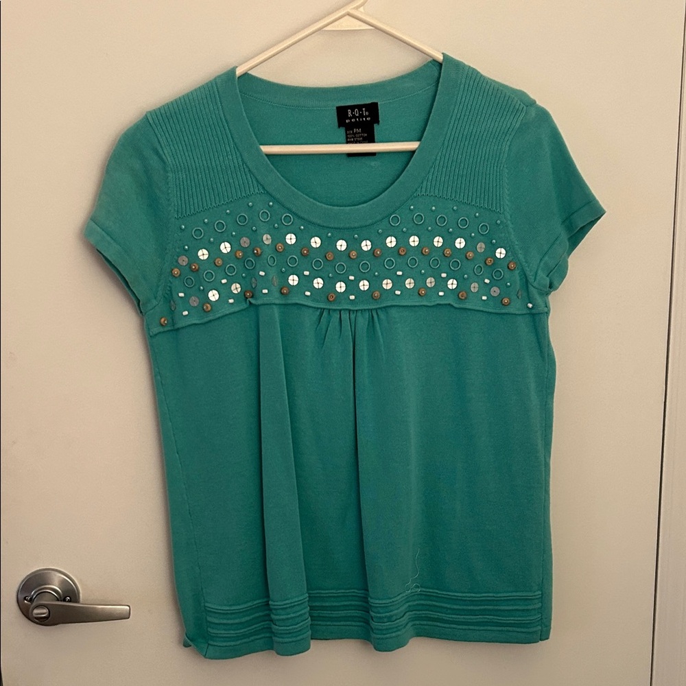 Women’s Teal Short-Sleeve Embellished Tee by Worthington